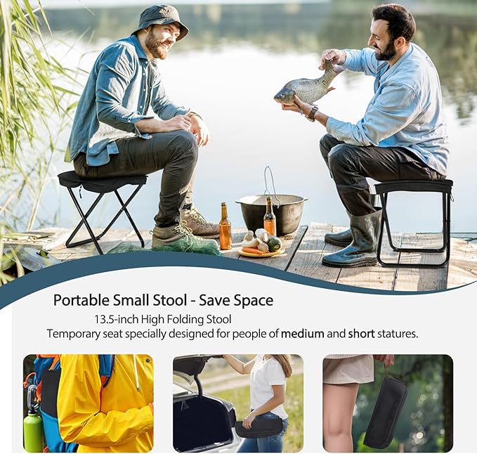 13.5-inch Lightweight Aluminum Folding Stool - Portable Compact Camping Stool Supports 350lbs, Handbag Style Carry - Ideal for Camping, Fishing, Backpacking, Outdoor, Travel
