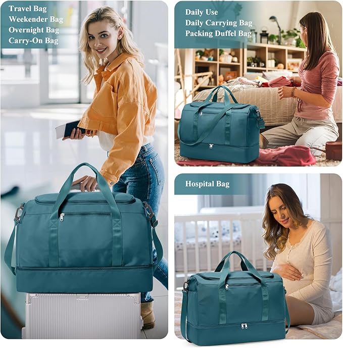 Extra Large Travel Duffle Bag,Carry on Overnight Weekend Bag with Shoes Compartment,Weekender Bags for Women for Travel Business Trips Sport Hospital