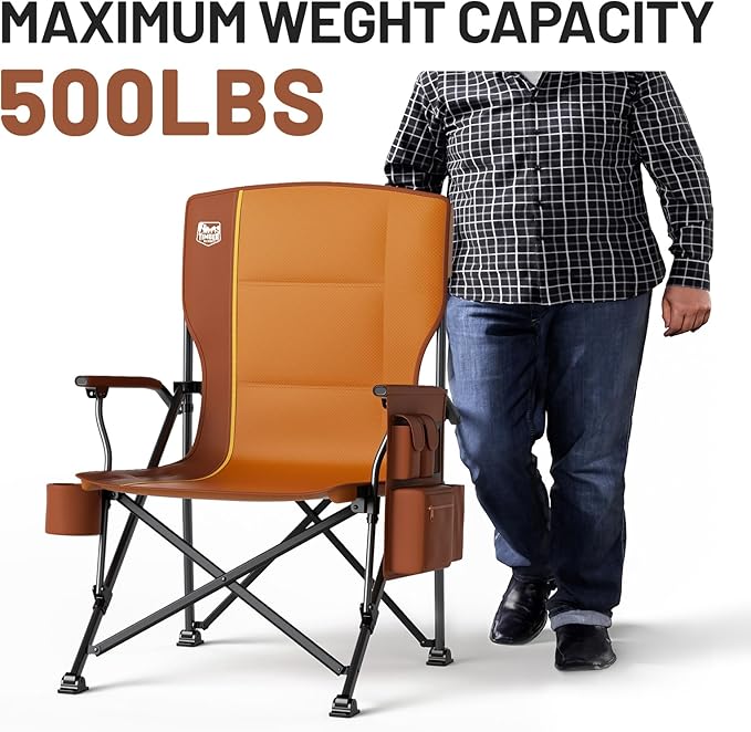 TIMBER RIDGE Oversized Folding Camping Chair High Back Heavy Duty for Adults Support up to 500lbs with Cup Holder, Side Pocket Cooler Bag 2 Pack