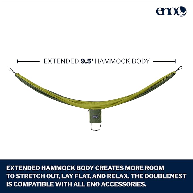 ENO DoubleNest Hammock - Lightweight, Portable, 1 to 2 Person Hammock - for Camping, Hiking, Backpacking, Travel, a Festival, or The Beach - Olive/Melon