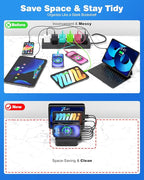 MSTJRY Charging Station for Multiple Devices : 6 Port USB Charger Stations - Family Multi-Device Organizer Charging Dock - Designed for iPhone iPad Android Cell Phone Tablet and Electronic, Black