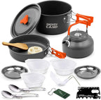 Camping Cookware Mess Kit Set with Stove - Backpacking Camping Pots and Pans Set, All in One Non-Stick Camping Cooking Set, Portable Stove, Hiking, Picnic, Outdoor & Camping Cookware Set