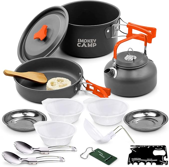 Camping Cookware Mess Kit Set with Stove - Backpacking Camping Pots and Pans Set, All in One Non-Stick Camping Cooking Set, Portable Stove, Hiking, Picnic, Outdoor & Camping Cookware Set