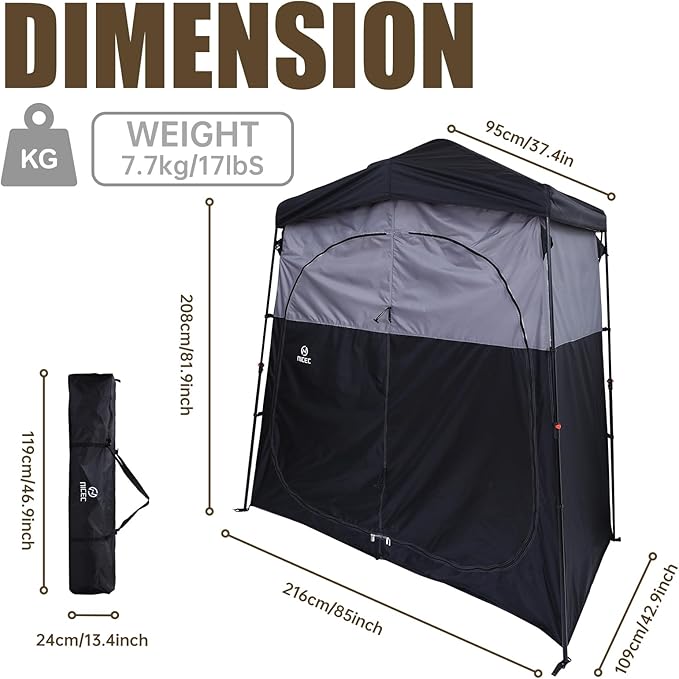Nice C Camping Shower Tent, Instant Pop Up Privacy Changing Tent, Outdoor Shower Enclosure, Toilet Tents, Camping Bathroom, Oversize (2 Room)