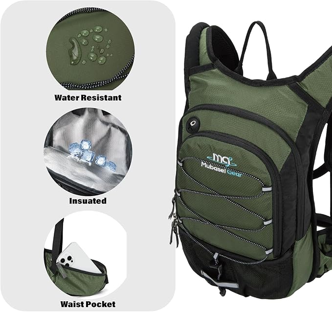15L Insulated Hydration Backpack Pack with 2L Water Bladder Lightweight Hiking Backpack Bag for Women Men Daypack for Hiking Running Festival Camping Biking