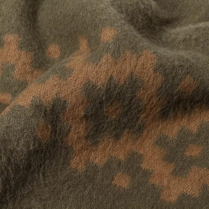 Thick Alpaca Wool Blanket Heavyweight Camping Outdoors Indoors Soft Peru King Size Ethnic Design (Olive Green - Soft Camel, King Size)