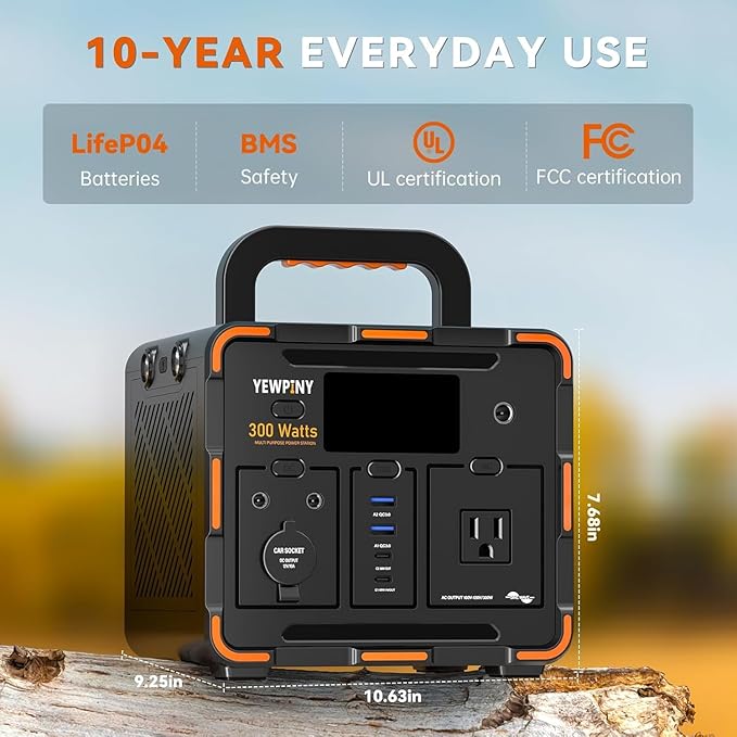 300W Portable Power Station, Solar Generator 259Wh, 70,000mAh LiFePO4 Battery with 65W USB-C PD&Pure Sine Wave AC, Solar Charging for Camping,Home Backup,Emergency Power(SOS Light & LCD Display)