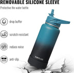 64oz Insulated Water Bottle with Straw, Half Gallon Stainless Steel Vacuum Water Jug, Large Thermal Water Bottle Flask with Leakproof 3 Lids for Travel, Camping, Gym Sports Black Gray