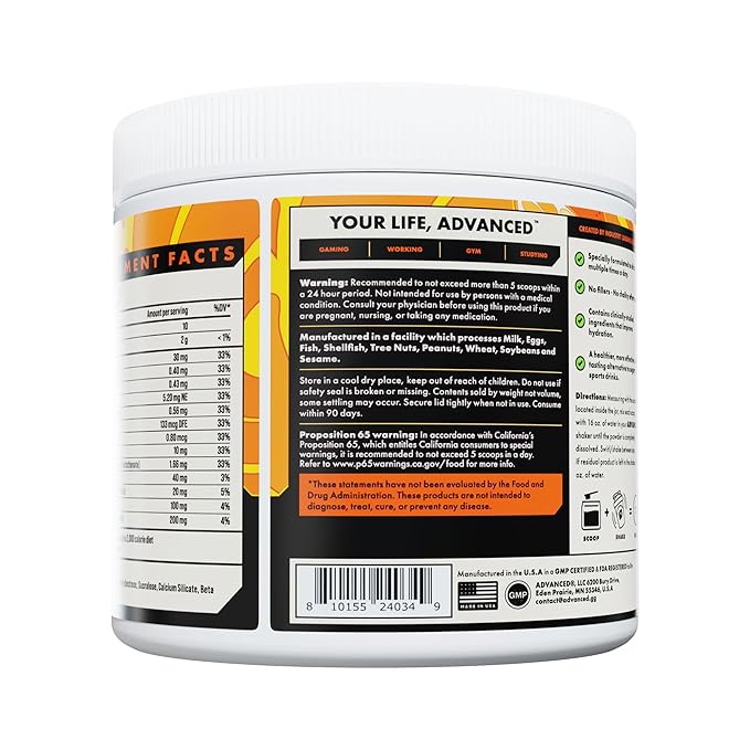 Advanced Hydration High-Performance Electrolyte Drink Mix with B Vitamins for All-Day Hydration - Caffeine Free, Zero Calories, Sugar Free, & Keto Friendly - (30 Servings, Tangerine)