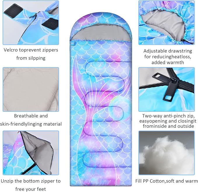 Camping Sleeping Bag for Kids Girls Boys,3 Season Warm Sleeping Bag Waterproof Portable for Outdoors Traveling,Camping