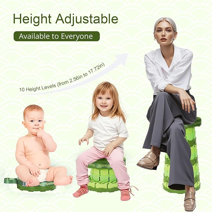 Retractable Folding Stool - Heavy Duty 400 lb Collapsible Portable Stool for Camping, Hiking, Fishing, Indoor/Outdoor with Non-Slip Base and Lightweight Design (Light Green, 2-Pack)