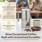SterlingPro Stainless Steel French Press Coffee Maker 1 L (34 oz) Mirror – Double Walled Insulated Large Coffee Press, Durable Design Keeps Drinks Hot, Easy to Use and Clean for Rich Flavor Brewing