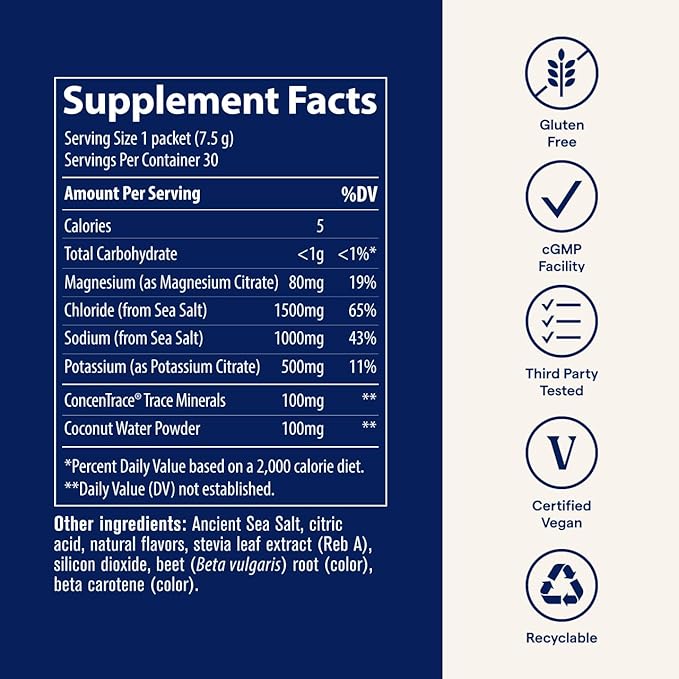 Trace Minerals ZeroLyte - Drink Mix Powder Supports Hydration & Energy - Aids Healthy Nerve & Muscle Function - Support Heart & Digestion Health - Salty Berry Lemonade, 30 Packets (30 Servings)