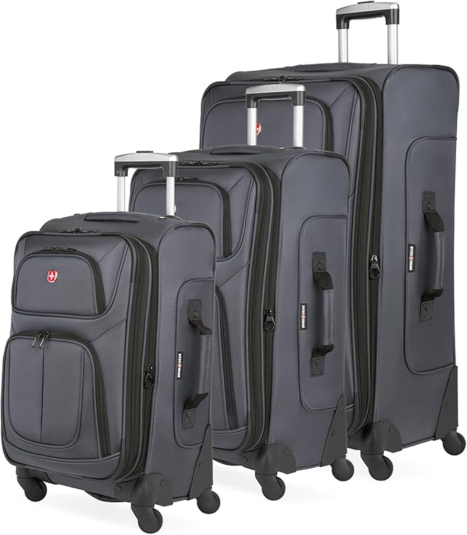 SwissGear Sion Softside Expandable Luggage, Dark Grey, 3-Piece Set (21/25/29)