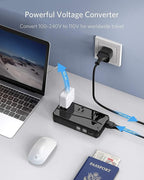 BESTEK Universal Travel Adapter 100-220V to 110V Voltage Converter 250W with 6A 4-Port USB Charging 3 AC Sockets and EU/UK/AU/US/India Worldwide Plug Adapter (Black)