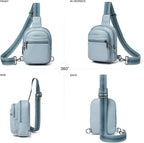 3L SMALL Sling Bag Fanny Packs For Women Men Mini Crossbody Chest Belt Travel Bag Purse Handbag Faux Leather Fashion Cute Light Grey