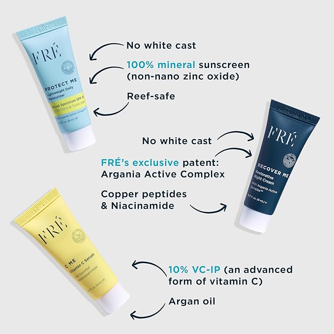 FRÉ Deluxe Mini Set – Travel-Size Clean Skincare Essentials with C ME Serum, Reef-Safe, Vegan, For Face & Body