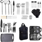 Camping Kitchen Utensil Set Outdoor Cooking Set Accessories Camping Cookware Kit for Travel, RVs, BBQs Stainless Steel Portable Camping Essentials Cooking Knife Set
