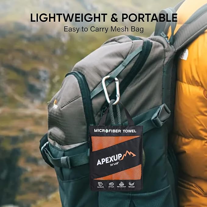 APEXUP Microfiber Travel Towel, Ultra Absorbent Quick Dry Towels, Lightweight Gym Sports Camping Towel for Workout, Yoga, Beach, Shower, Swimming (48"×24", Orange)