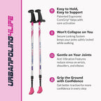 Urban Poling - Urban Poles 4Life - Lightweight, Aluminum Nordic Walking Sticks - Pink & Silver - 1 Pair – for Users 4'2"–6'2" - Collapsible & Adjustable Hiking Gear