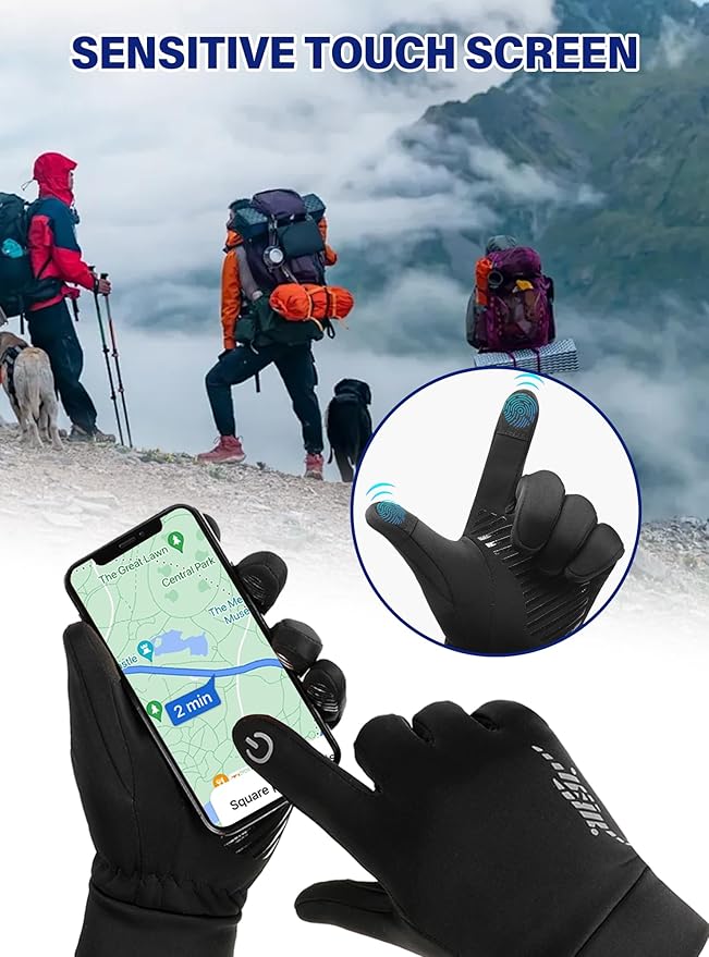 Winter Gloves Men Women - Thermal Windproof Running Touchscreen Gloves, Unisex Warm Anti-Slip Lined Cold Weather Glove