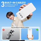 Portable Charger 50800mAh Power Bank with 3 Built in Cable,25W PD QC4.0 Fast Charging USB C Battery Pack,6 Output 2 Input LCD Display Portable Phone Charger for iPhone 16/15/14,Google,Android, White