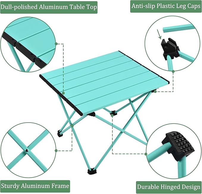 Grope Portable Camping Table with Aluminum Table Top, Folding Beach Table Easy to Carry, Prefect for Outdoor, Picnic, BBQ, Cooking, Festival, Beach, Home (Sky Blue-M)