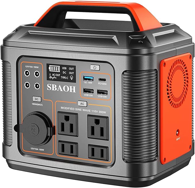 Portable Power Station, 300W 296Wh Generator Quick Charge / 110V AC Outlets/DC Ports and LED Flashlight, Home Outdoor Travel Camping Blackout