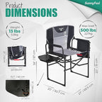 SUNNYFEEL Oversized Camping Directors Chair 500 LBS Heavy Duty, Portable Folding Chair with Side Table, Pocket for Beach, Fishing,Trip,Picnic,Lawn,Concert Outdoor Foldable Camp Chairs