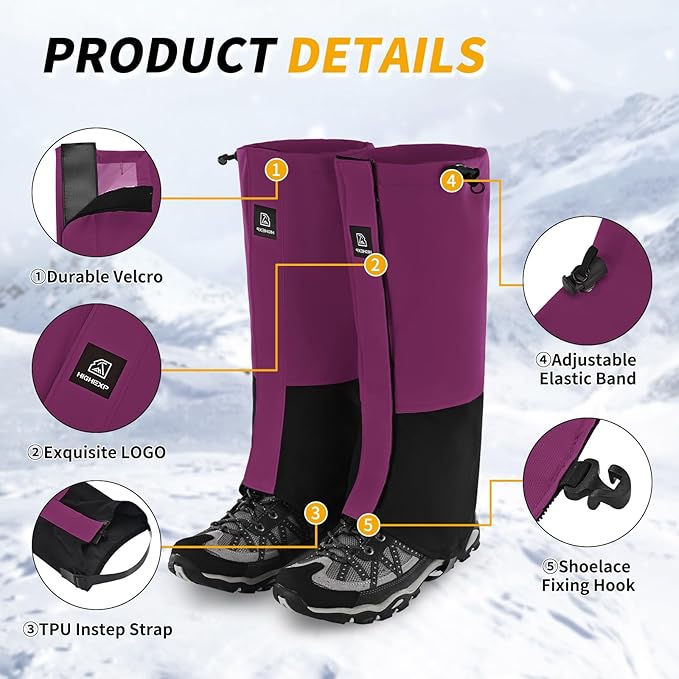 Leg Gaiters 100% Waterproof Adjustable Shoe Snow Boot Guard Gators for Hiking Shoe Cover Hunting Snowshoeing Climbing Walking for Women Men