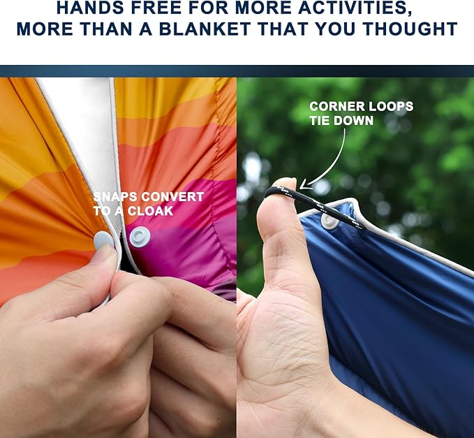 zzlamb Camping Blanket, Outdoor Lightweight Travel Blanket Puffy Portable Down Alternative, Windproof Warm Cloak with Snaps, Cozy Quilt Backpacking Picnic RV Plane Car Hammock Beach Climbing