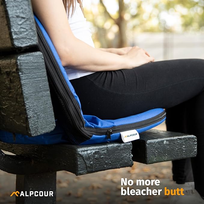 Alpcour Folding Stadium Seat – Deluxe Outdoor Camping Reclining Waterproof Cushion Chair for Bleachers – Best 6-Position Back Support Picnic Bleacher Seats w/Extra Thick Padding for Support & Comfort