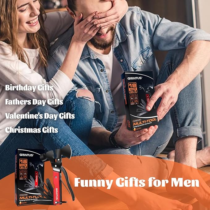 Multitool Camping Accessories Survival Gear, 18 in 1 Camping Kit with Axe Hammer Saw Screwdrivers Pliers Bottle Opener, Knife, Unique Birthday Gifts for Men Dad