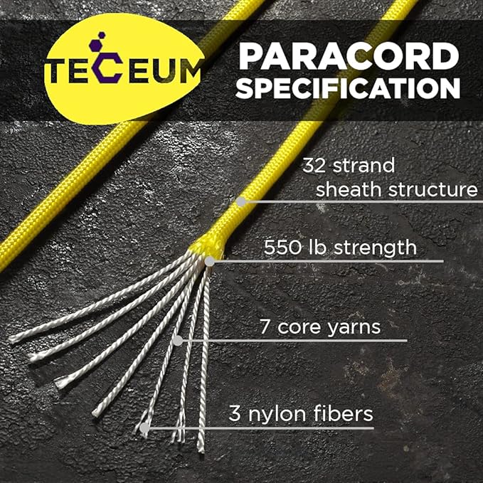 TECEUM 5/32" Paracord Rope 1000 – 1000ft / 200ft / 100ft / 50ft – Tactical Parachute Cord 4mm – 45+ Colors – Nylon String for Survival & Camping Gear – Stripe Cord for Survival – Utility Rope