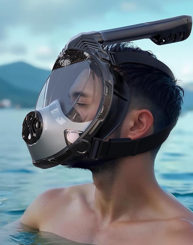 Full Face Snorkel Mask- Snorkeling Gear for Adults with Safe Dry Top Breathing System, Latest Foldable Panoramic View Snorkeling Mask for Men and Women, Anti Fog Anti Leak