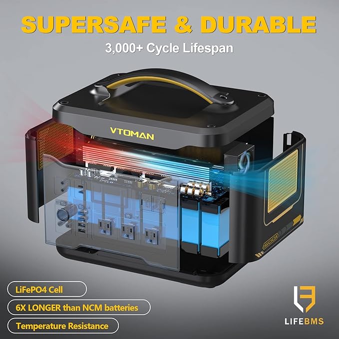 VTOMAN 2376Wh Portable Power Station Bundle with Extra Battery & 200W Solar Panel Included - Up to 3000W Solar Power Generator for Home Backup, Off-grid, Road Trip, RV, Camping, Fishing, Emergencies