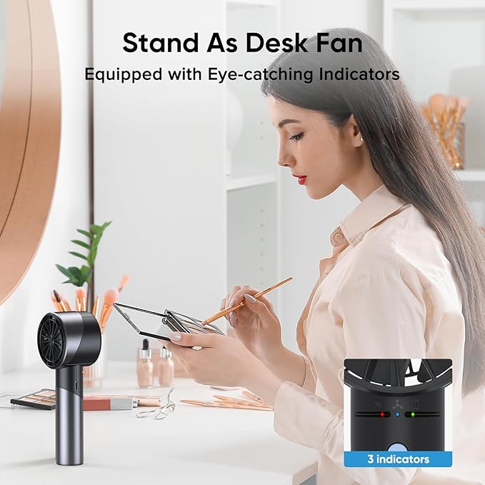 AMACOOL Portable Handheld Turbo Fan, 17Hrs Runtime, 4 Speeds Wind, Cool Metal Body, Rechargeable Battery Personal Fan, Mini Pocket Fans for Girl Woman Man Travel Makeup Camping Outdoor-Black Grey