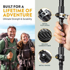 100% Carbon Fiber Trekking Poles by USA Brand - Ultra Strong Lightweight Collapsible Hiking Poles with Cork and EVA Foam Grips & Quick Adjustable Flip Locks