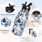 Water Bottle Insulated 32oz 40oz 64oz 128oz Straw Lid Spout Lid & 3 Lids, Leak Proof, Vacuum Insulated,Stainless Steel Water Bottle Wide Mouth for Sports, Gym or Office