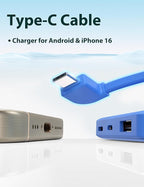 6000mah Ultra Slim Built in Cables Power Bank, Card Size Built in USB C Cords Battery Pack Portable Charger for Phones, 3 Output External Battery Pack Compatible with iPhone, Samsung, Deep Blue