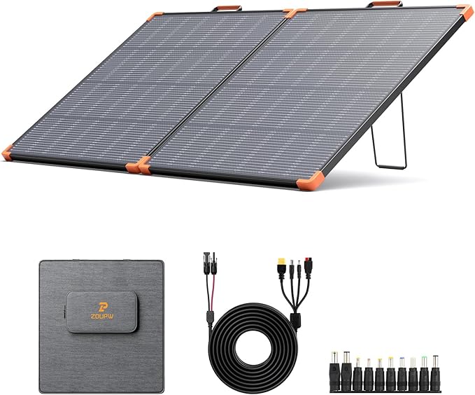 N-Type 16BB 180W Portable Solar Panel,Camping Essentials,Foldable Solar Charger for Power Station,25% Efficiency IP68 Waterproof,17V Output with 2 Reinforced Kickstands for RV Blackout Hurricane