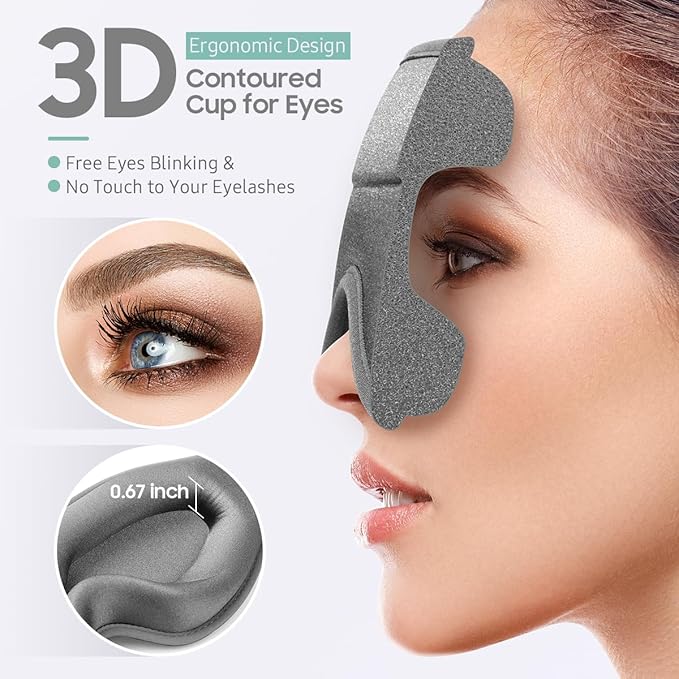 Sleep Mask, Premium Eye Mask for Sleeping, Completely Blackout, Superior Soft Comfort, Upgraded 3D Ergonomic Designed Sleeping Mask for Home, Office, Travel, Meditation, Yoga, Grey