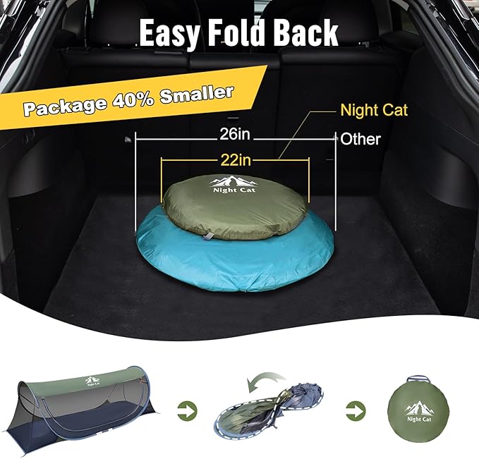 Night Cat Pop-up Mosquito Tent: 1 Person Camping Tent with Bug Screen Net Easy Set-up Tent Fits with Camping Cot (Excluded)