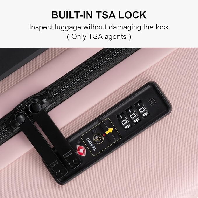 LEVEL8 Pink Suitcase with Spinner Wheels, Carry on Luggage Airline Approved, Suitcase for women Men, Lightweight Luminous Textured, Tsa Lock, 20 Inch