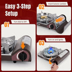 SHINESTAR 14000 BTU Butane Camping Stove, Double Wind-Guard Portable Stove for Outdoor Cooking, Carrying Case Included, Brown