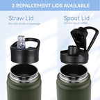 HASLE OUTFITTERS Insulated Water Bottle 22 oz Double Wall Stainless Steel Water Bottle Wide Mouth with Straw Lid & Spout Lid Keeps Cold or Hot(Army Green,4)