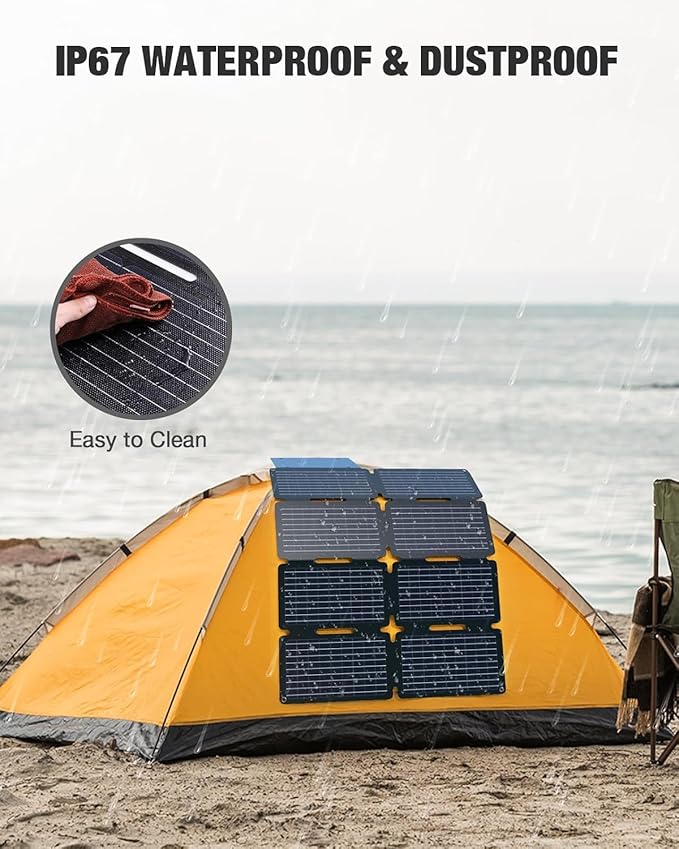 GRECELL 80W Portable Solar Panel, Foldable Solar Panel QC3.0 USB-A &Type-C Port,23% High Efficiency IP67 Waterproof Outdoor Cell Phone Solar Charger for Power Banks Tablets Outdoor Small Power Station