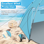 Beach Tent Sun Shelter, Beach Shade Tent with UPF 50+ UV Protection for 2-3 Person, Portable & Easy Setup Cabana, 3 Roll Up Doors & 8mm Fiberglass Rods, Carry Bag Included
