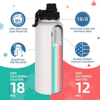 Volhoply 40 oz Insulated Water Bottles Paracord Handle, Stainless Steel Sports Bottle with Spout Lid, Double Walled Vacuum Water Cups with Wide Mouth, Reusable Water Jug for Adults (White, 1 Set)