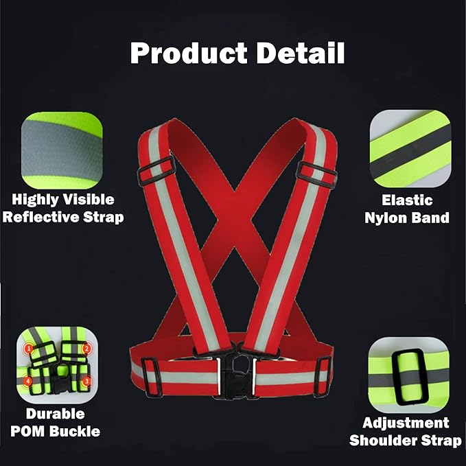 Reflective Strap Safety Vest Gear - 2-10 Pack Adjustable High Visible Reflective Running Gear for Women Men Night